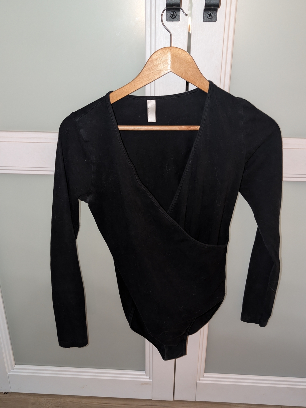 American Apparel Black Wrap-Front Long Sleeve Bodysuit
